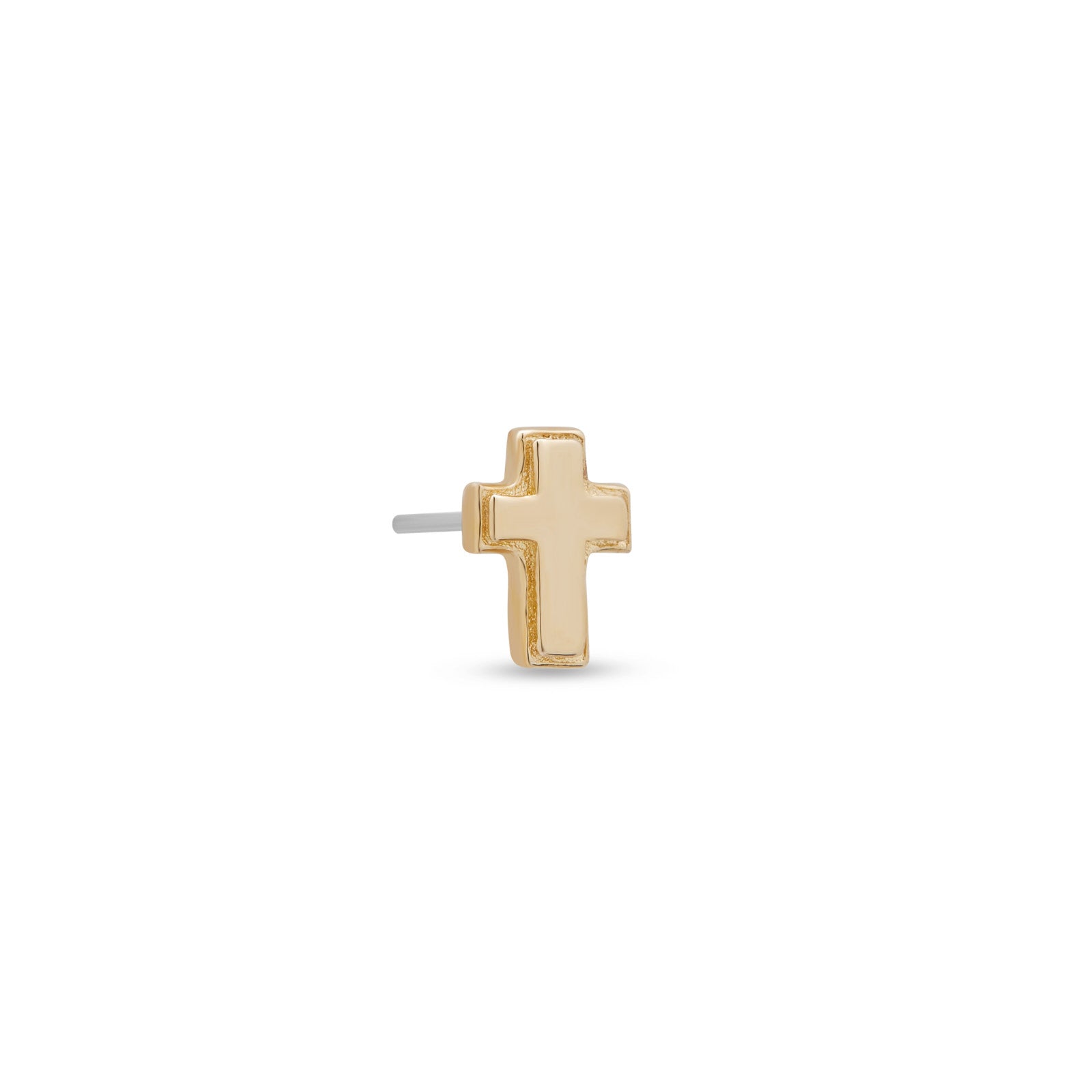 14kt Gold Threadless - Beveled Edge Cross – Trident - Fine Body Jewelry