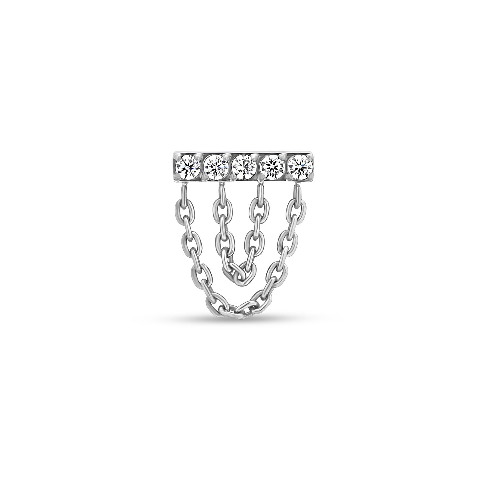 Trident Threadless Jeweled Bar With Double Chain Trident Fine Body