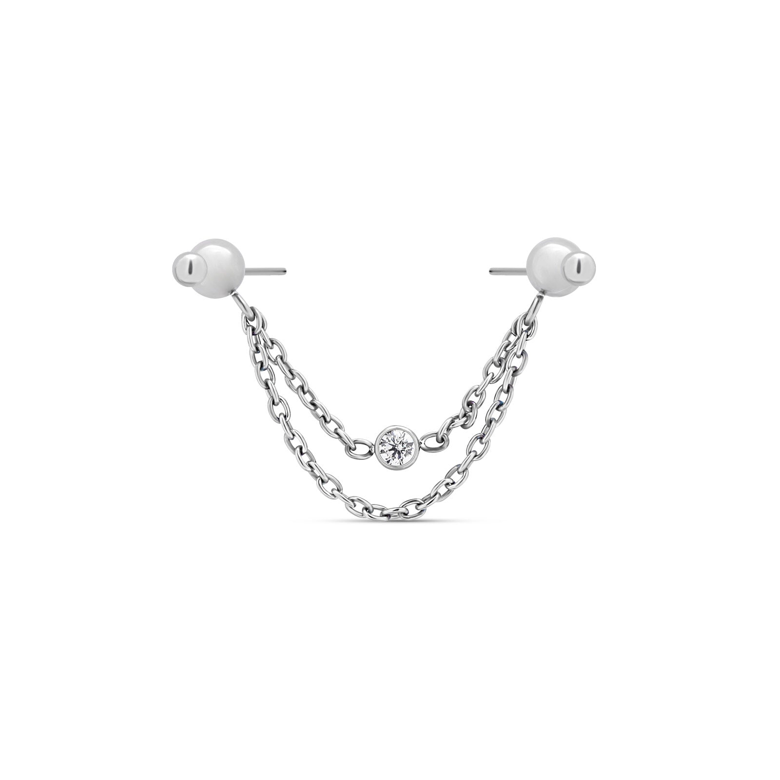 Trident Threadless Nipple Double Chain with Dangle Jewel Trident