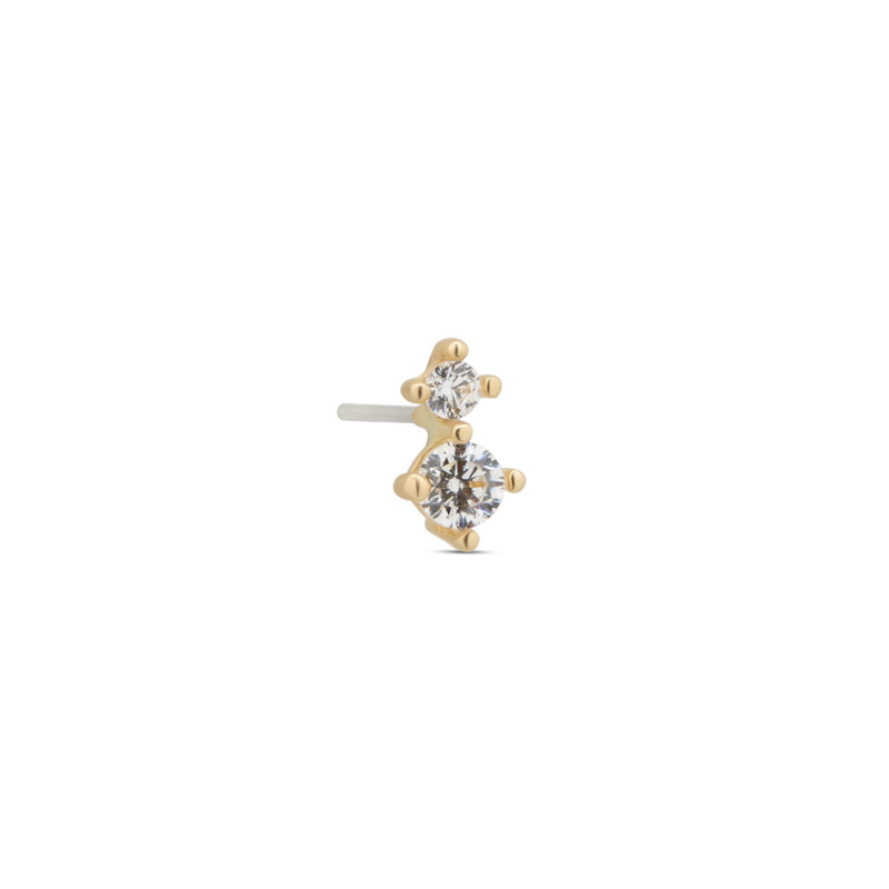 14kt Gold Threadless - 2 Stone Prong Set Round 1mm - 2mm Attachment