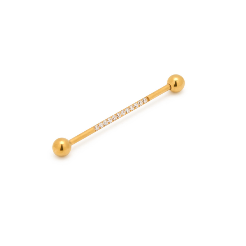 24kt Gold PVD Titanium Internally Threaded Jeweled Straight Barbell