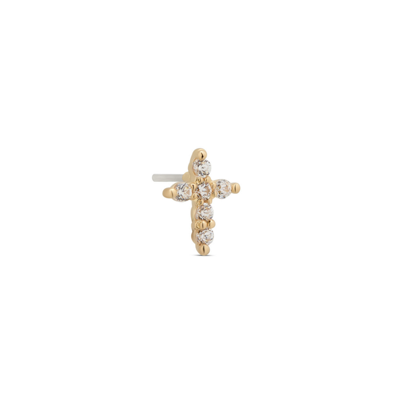 14kt Gold Threadless - Jeweled Cross Attachment - Lab Grown Diamond