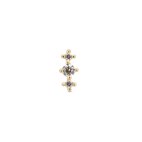 14kt Gold Threadless 3 Stone Prong Set Round 1mm - 2mm Attachment