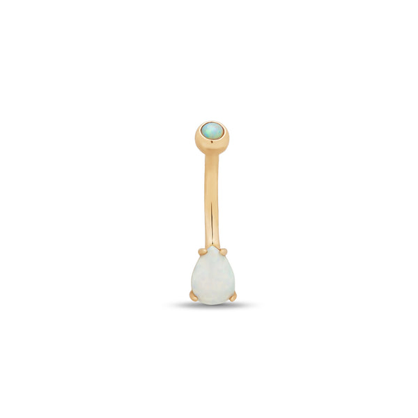 14kt Gold Navel Bar Opal Pear Shape Prong Set