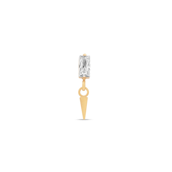 Gold 24kt PVD Internally Threaded Gold Baguette With Dangle Spike