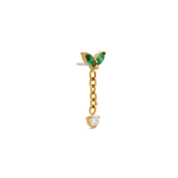 24kt Gold PVD Titanium Threadless  Emerald 2 Marquise w Dangle Attachment