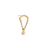 24kt Gold PVD Titanium Threadless Curved with Chain and Clear Stone Attachment