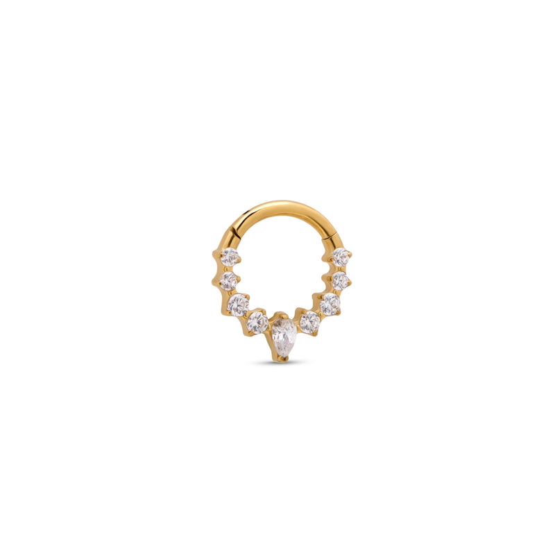 24kt Gold PVD Titanium Forward Facing Jeweled Marquise Hinged Ring