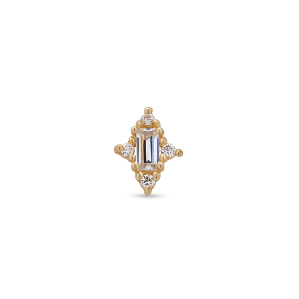 14kt Gold Threadless - Baguette With 4 Round CZ