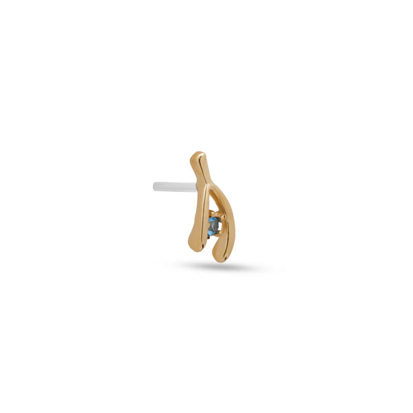 14kt Gold Threadless - Wishbone With 1 Jewel CZ