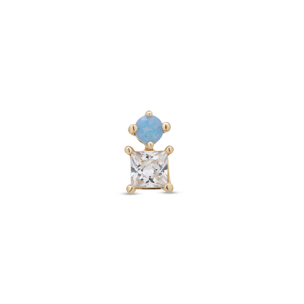 14kt Gold Threadless Cute - Squared Crystal w Pastel Blue Stone