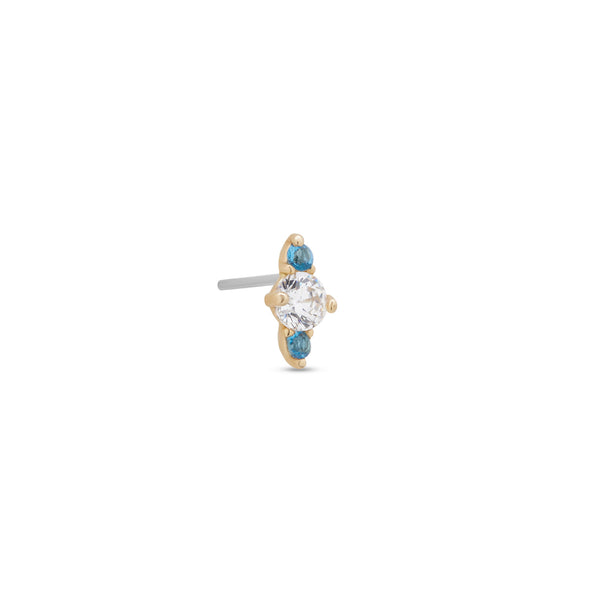 14kt Gold Threadless Sapphire - 2 Round Blue Stones with CZ
