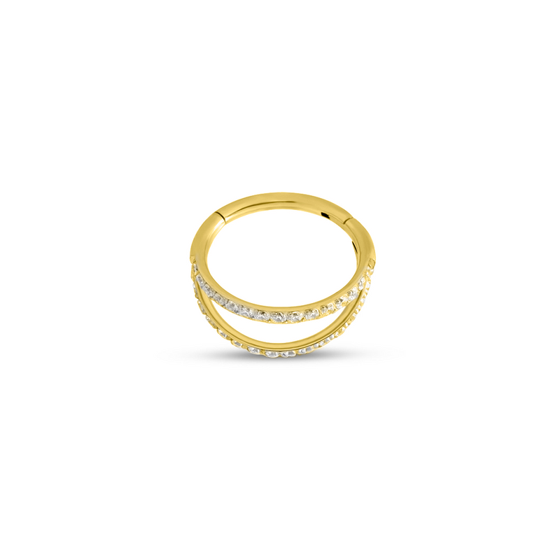 24kt Gold PVD Titanium Jeweled Double Ring - Hinged Ring