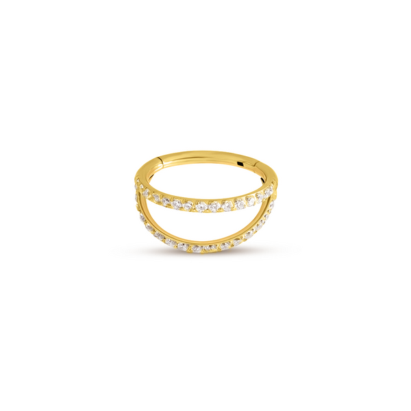 24kt Gold PVD Titanium Jeweled Double Ring - Hinged Ring