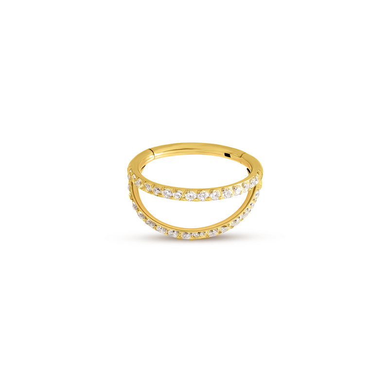 24kt Gold PVD Titanium Jeweled Double Ring - Hinged Ring