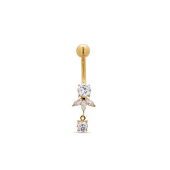 24k Gold PVD Internally Threaded Marquise Round Stone Navel