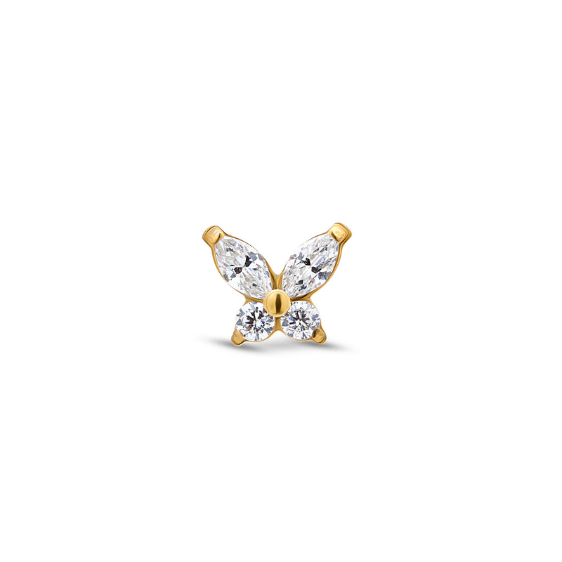 24kt Gold PVD Threadless Titanium Jewel Butterfly Attachment