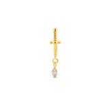 24kt Gold PVD Threadless Titanium Sword Dangle w Oval CZ