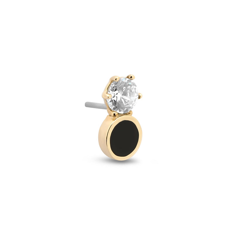 14kt Gold Threadless Round Jet with Jeweled Crystal Attachment