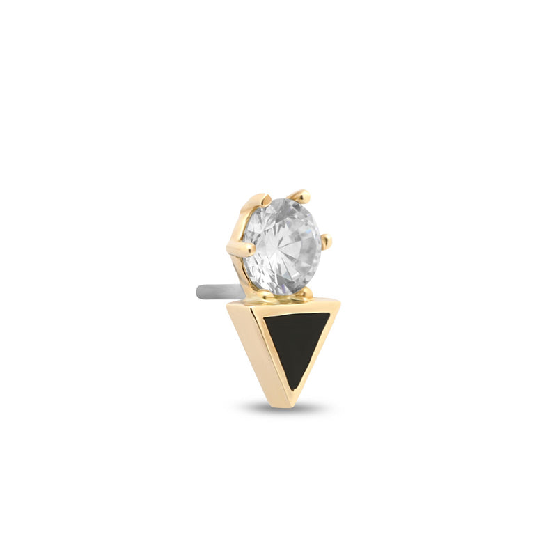 14kt Gold Threadless Triangle Jet w Jeweled Crystal Attachment