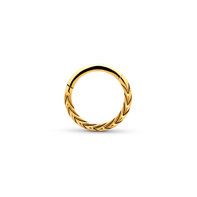 Trident 24kt Gold PVD Titanium Hinged Carved Ring