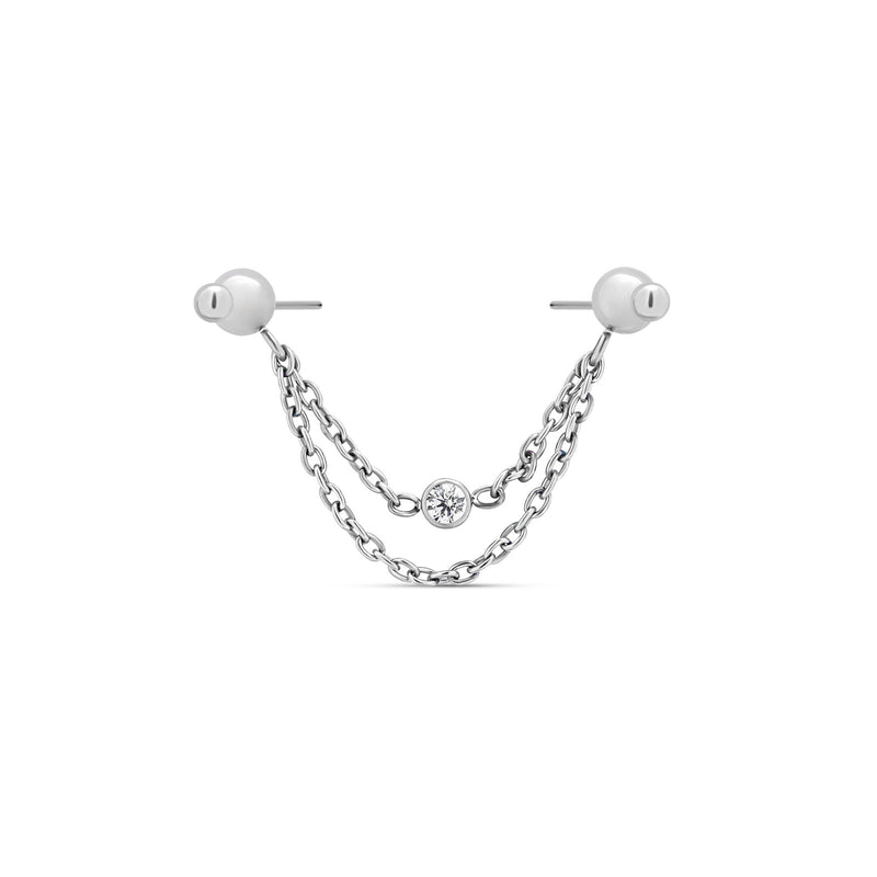 Trident Threadless Nipple Double Chain with Dangle Jewel