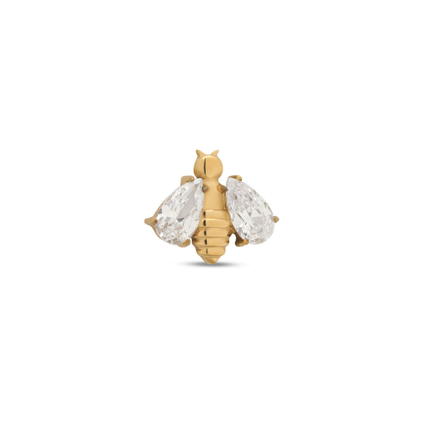 24kt Gold PVD Threadless Bee With Crystal Wings